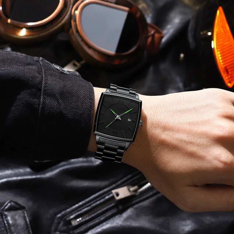 NIBOSI Mens Watches Top Brand Luxury Stainless Steel Sport Waterproof Date Fashion Square Quartz Watch for Men Relogio Masculino