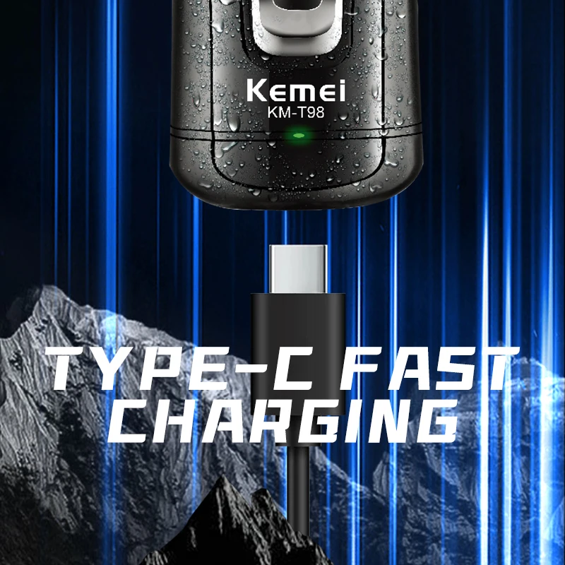 Kemei KM-T98 전기 면도기 전문 방수 수염 트리머 남자 얼굴 왕복 면도기를위한 건식 또는 습식 면도기 기계