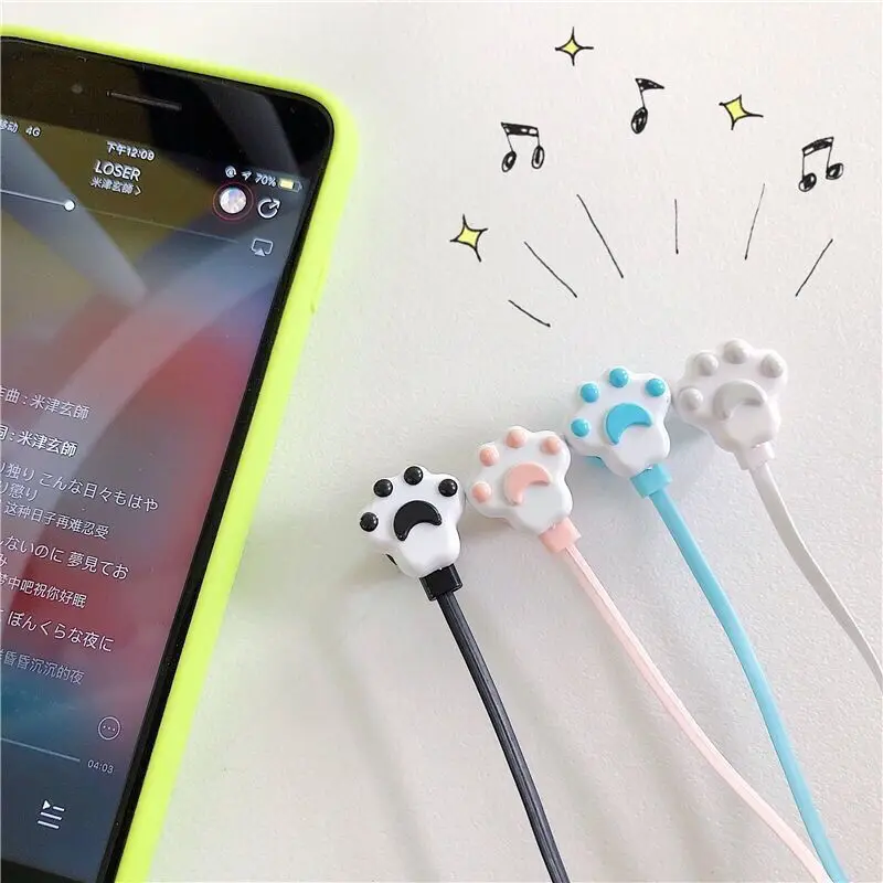 Sport Earphone Wired Cartoon Cute Cat Paw 3.5mm Earphone Earbud With Built-in Microphone Hands Free With Earphone Box