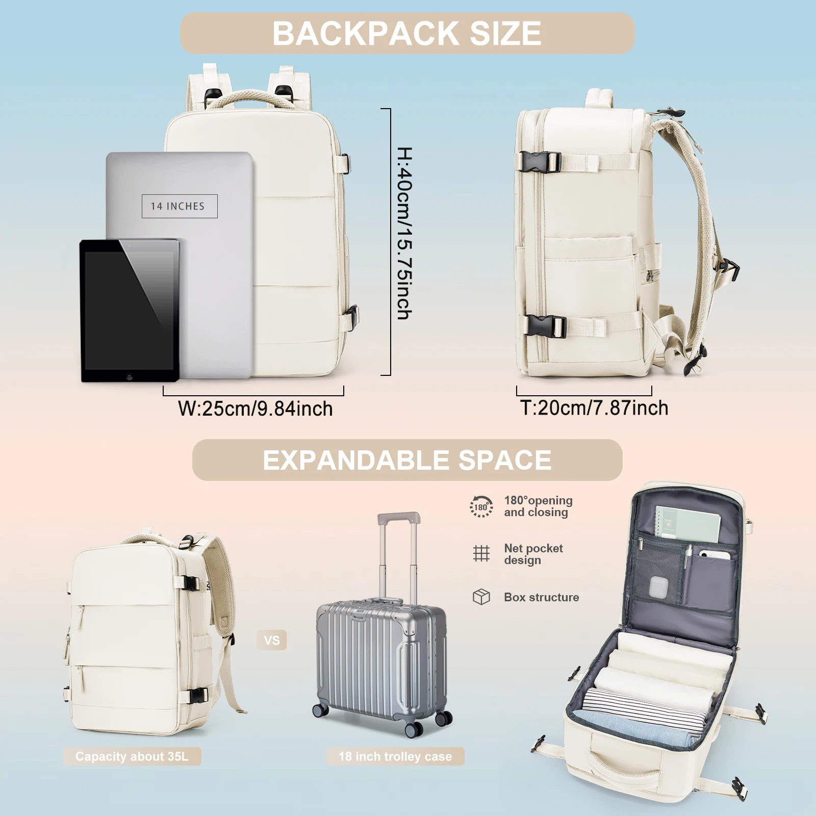 Large Travel Backpack For Women, Ryanair 40x20x25 Cabin Bag Laptop Backpack Work Bag Outdoor bag, Back to School Backpacks