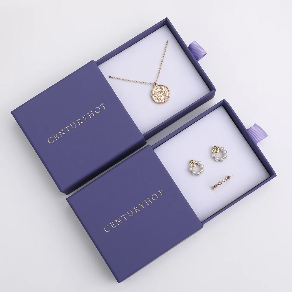 

Purple Jewelry Drawer Box With Logo Custom High Quality Krafty Paper Package Box Ready to ship
