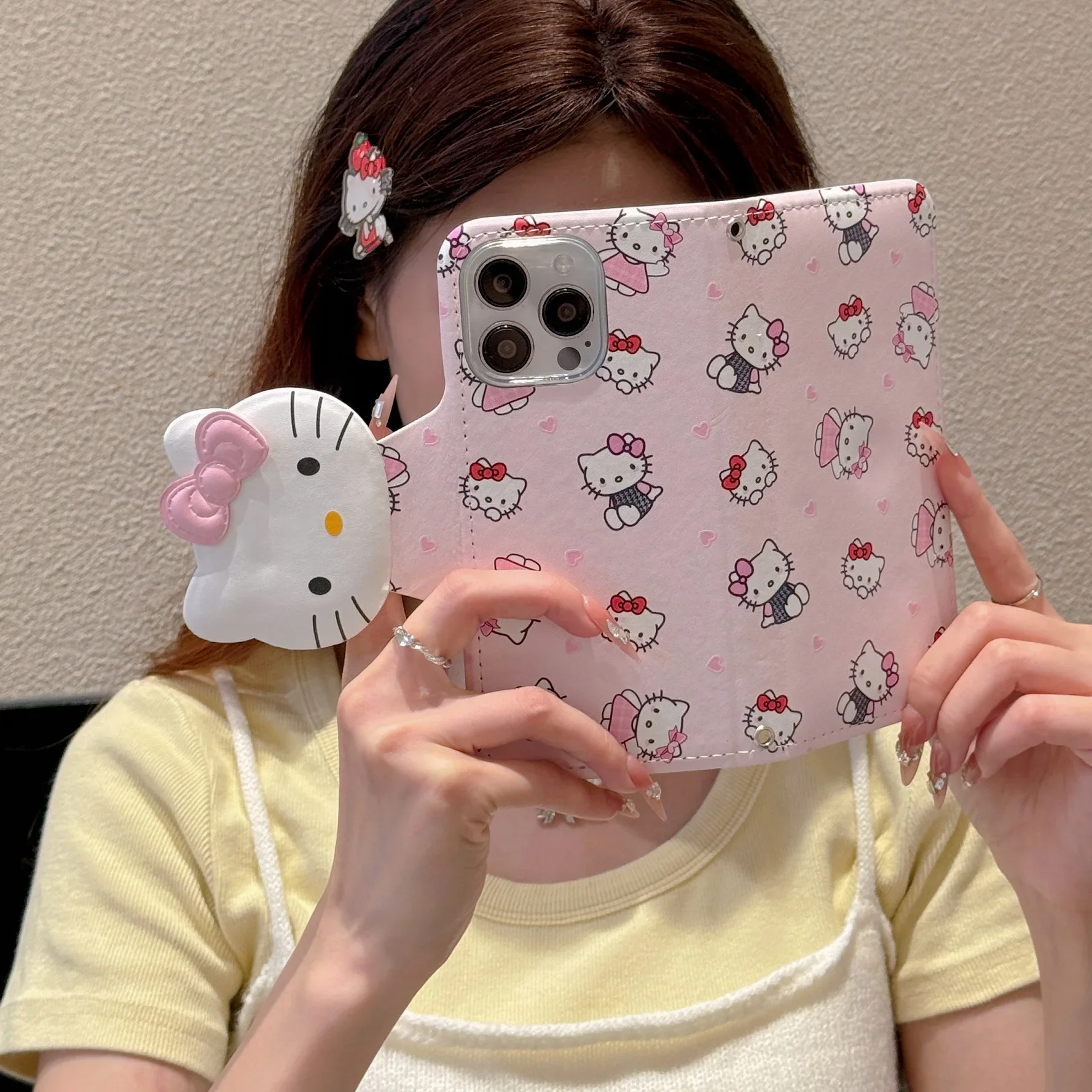 Cute Cartoon Sanrio Hello Kitty Flip Phone Case Card Bag Phone