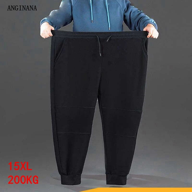 Plus size 15xl 200kg large men's Plush pants big size 8xl 9xl 10xl 12xl autumn and winter loose black elastic pants 58 60 62 5