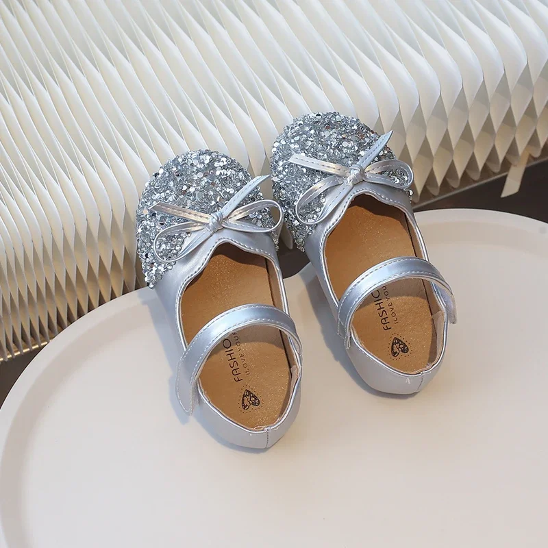 Silver Leather Ballet Shoes for Kids Girls