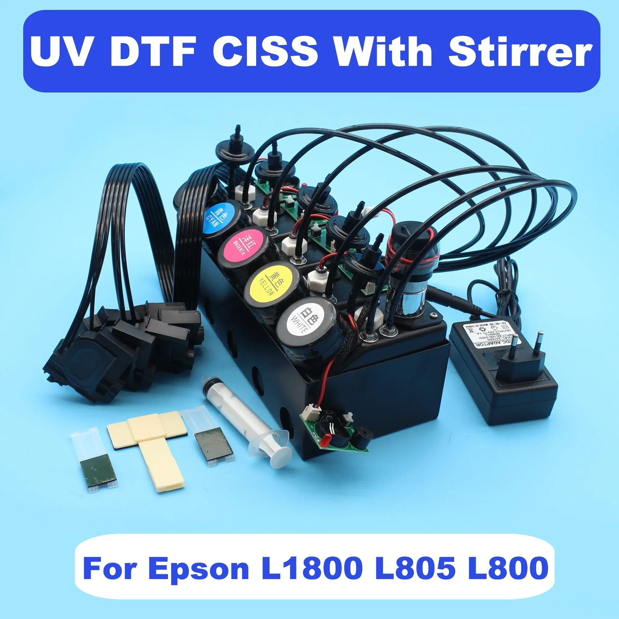 2025n L1800 L805 L800 프린터 수정 UV DTF AB 필름 벌크 잉크 시스템 UV LED 잉크 CISS(교반기 믹서 포함) Epso용 흰색 잉크 탱크