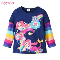 DXTON Girls Long Sleeve T-shirts Mermaid Print Children Clothing Kids Casual Tops Cartoon T-shirt Girl Cotton Outwear 3-12 Years 1