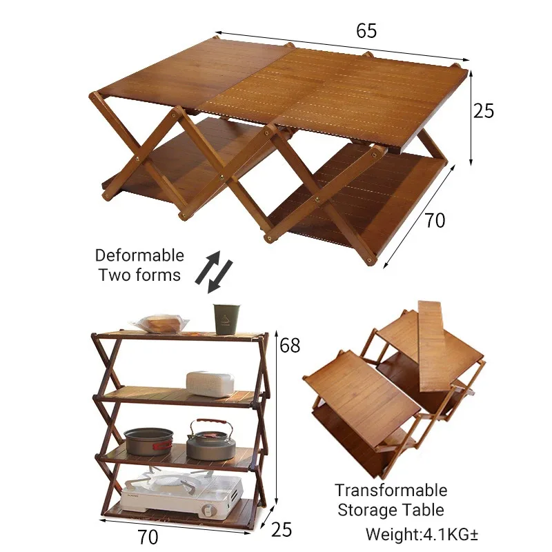 

Outdoor Camping Shelf Rack Multifunctional Multi-layer Foldable Rack Portable Installation-free Bamboo Wood Storage Shoe Rack