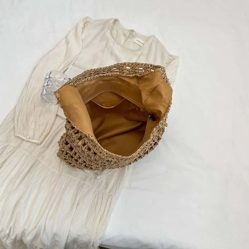 Fashion Crochet Straw Bag for Women Raffia Woven Tote Handbag New