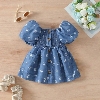 Girls Summer Floral Print Off Shoulder A-line Dress with Short Puff Sleeves - Perfect for Your Little Princess 4