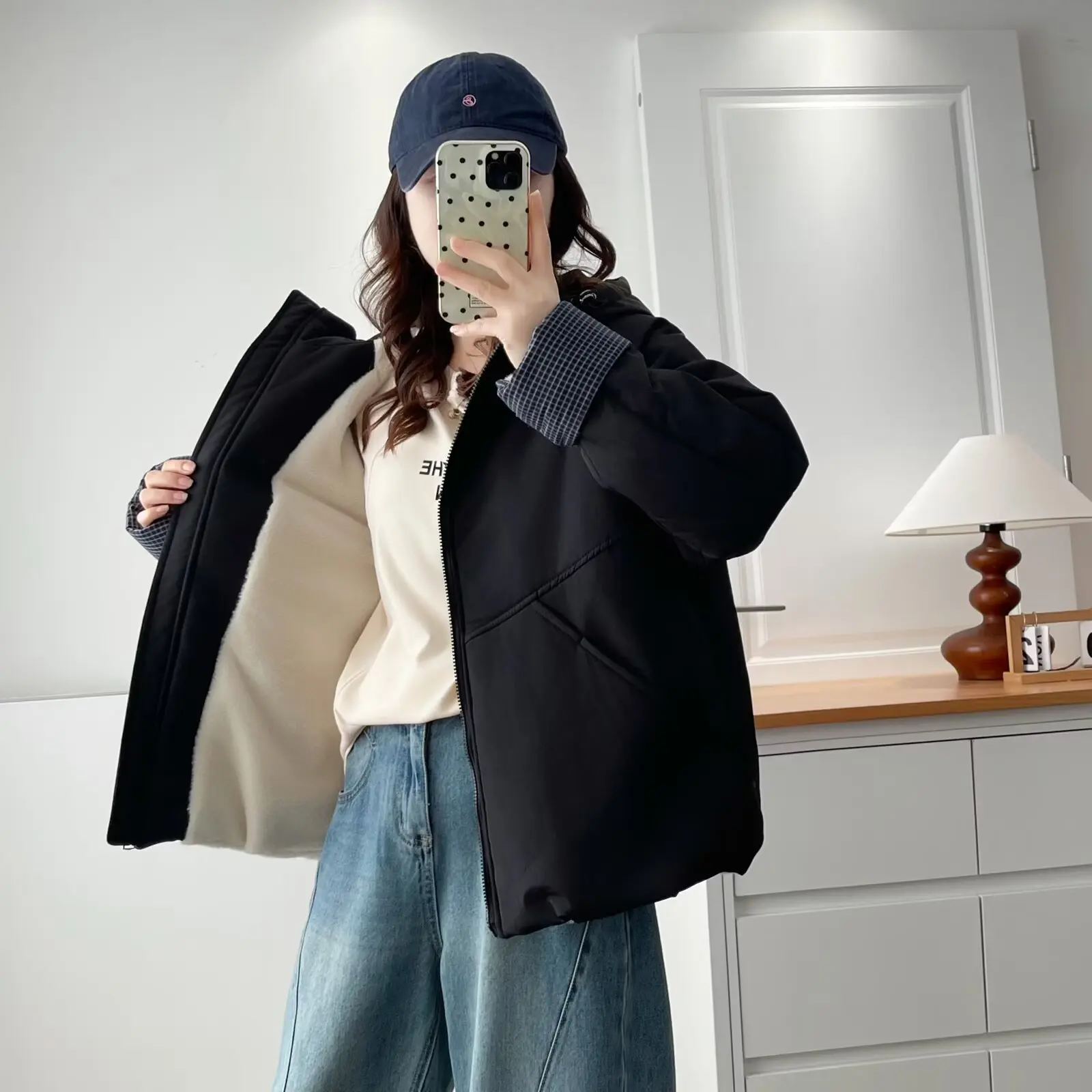 XXXXL Fashion Plus Size Women's Parkas Simple Cuffs Block Color Fleece And Thickened Hooded Jacket For Winter Padded Coat 8647