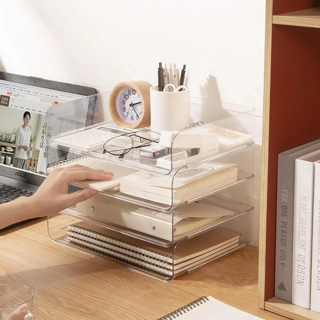 Plateau Transparent pour fichiers de bureau, boîte de rangement