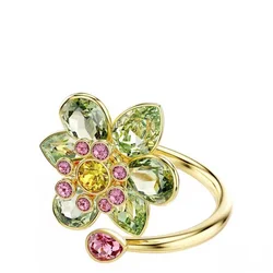Luxe Shimmer Green & Pink Zircon Flower Women's Adjustable Open Ring - Resizable (Green)