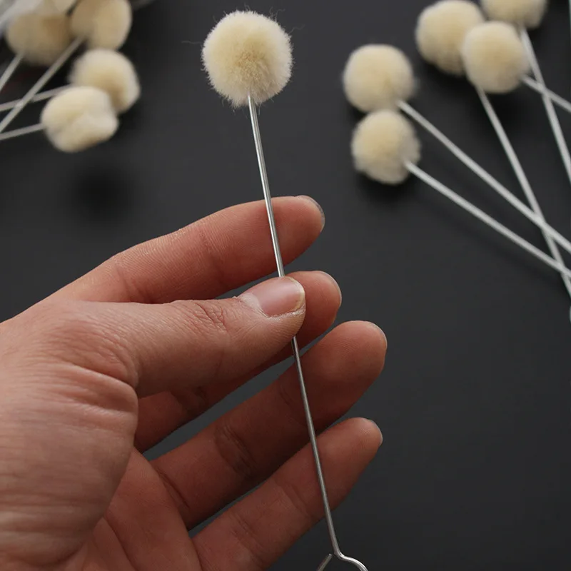 100pcs Wool Ball Brush DIY Daubers Assisted Dyeing Round Wools Brush With Metal Handle For Textile leather leather tools leather craft tools leather craft tool