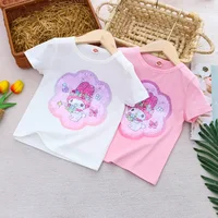 Sanrio Girl Short Sleeve T-Shirt Hello Kitty Kuromi Cinnamoroll Girls' Cotton Material T-shirt Multi Colored Cartoon Pattern Top 2
