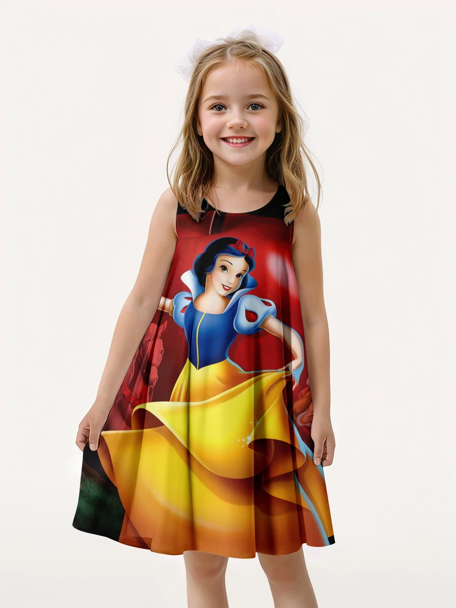 فستان قصير بلا أكمام للفتيات ، ديزني طباعة ثلاثية...