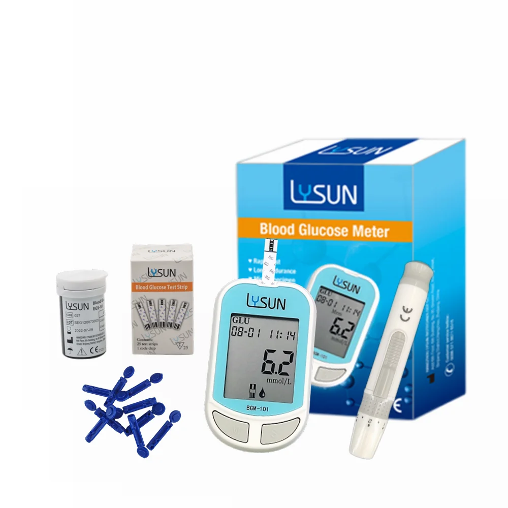 Blood Glucose Monitor Lysun Blood Glucose Meter Test Strips with Lancets Blood Sugar Diabetes Tester Household Tiny Speciman BGM-101