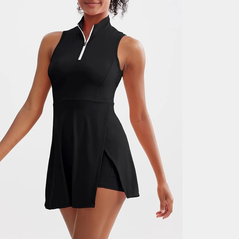 Sports clothing women tennis golf dress built-in shorts sleeveless with pockets wide shoulder straps cross twis