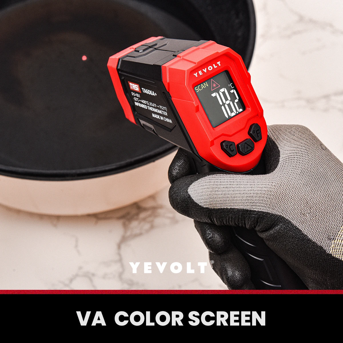 YEVOLT TA606+ Series Digital Infrared Thermometer Handheld Non Contact IR Laser Heat Temperature Gun VA Color Screen