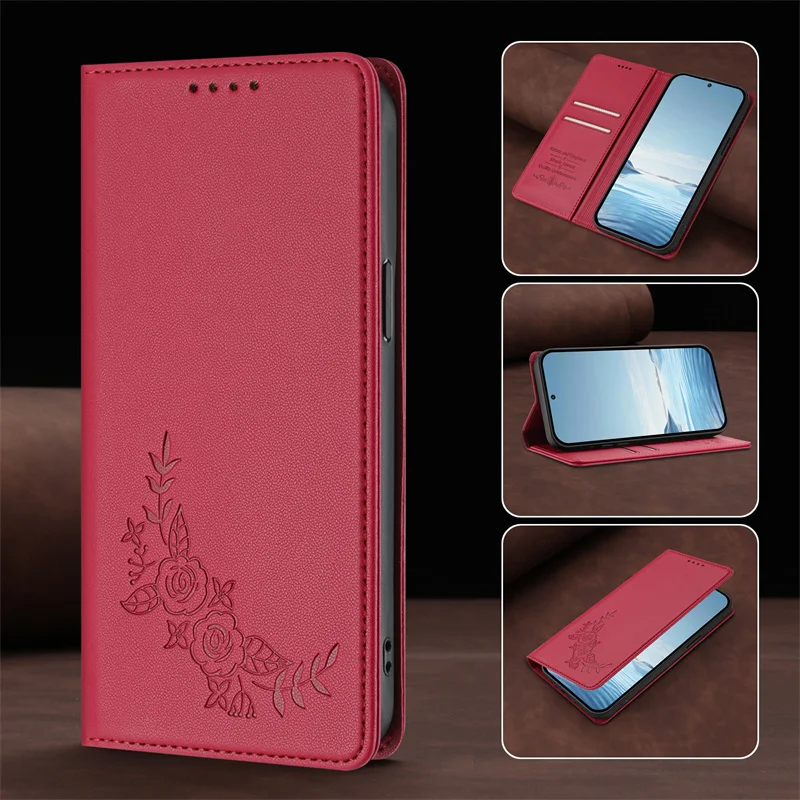 Magnetic Leather Stand Wallet Case - Flip Protective Back Cover in Elegant Design