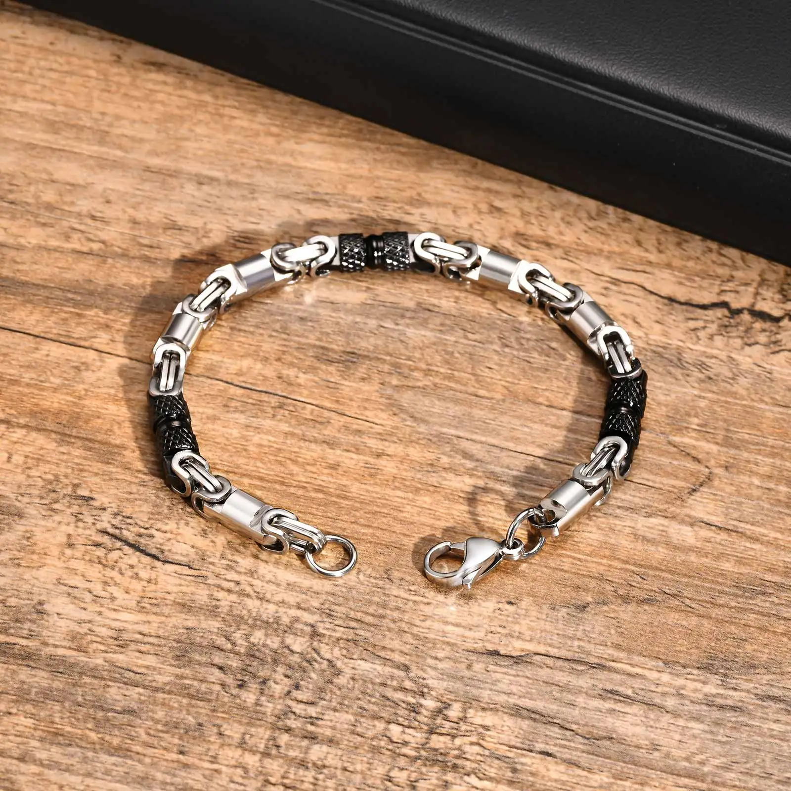 6mm Cool Byzantine Bracelets For Men Boys Black Silver Color Stainless Steel Link Chain Wristband Punk Rock Hiphop Jewelry