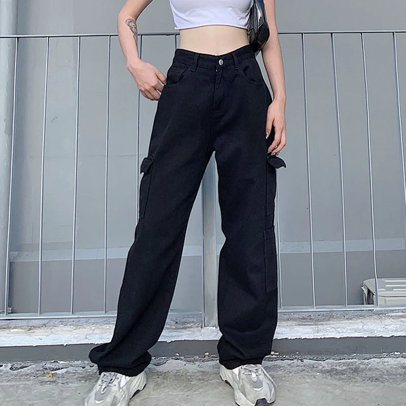 

Повседневные свободные брюки-карго с заниженной талией, серые свободные уличные джинсы в стиле ретро, женские прямые брюки большого размера Y2k