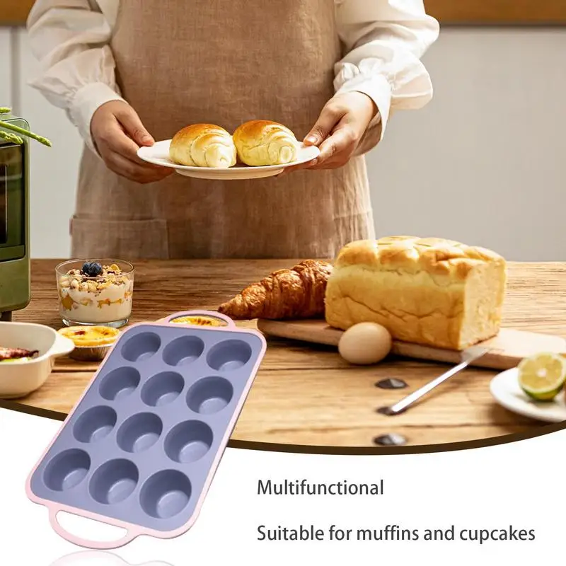 

12 Cups Silicone Muffin Baking Tray Non-Stick Baking Tray Bread Pan Easy To Release Cupcake Pan Food-Grade Baking Tray For cakes