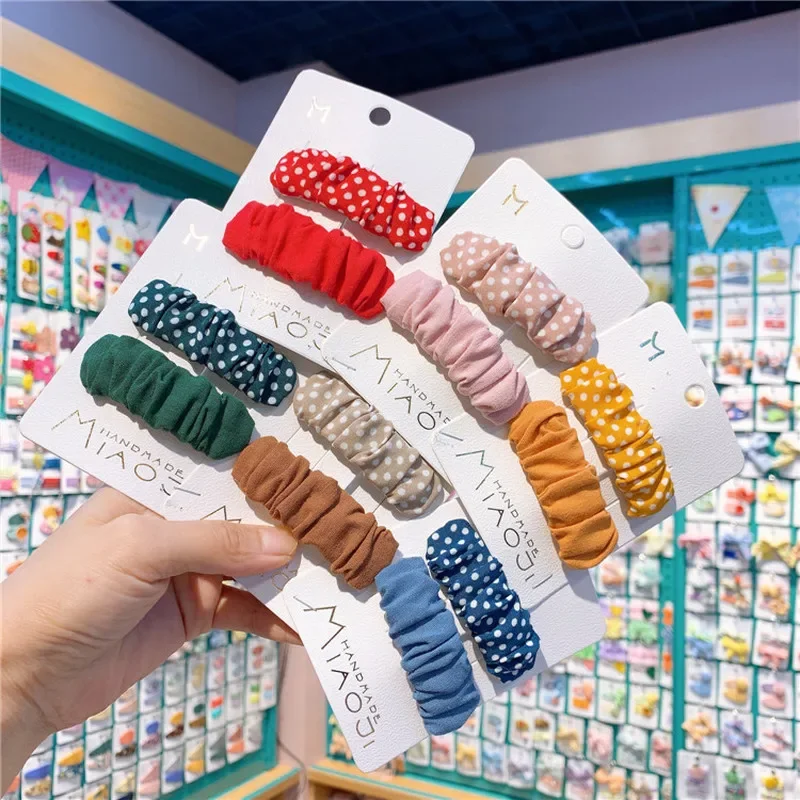 

1 Pair Korean Children Simple Cute Colorful Fold Fabric Dot BB Clip Fashion Sweet Girl Princess Hairpins Hair Accessories