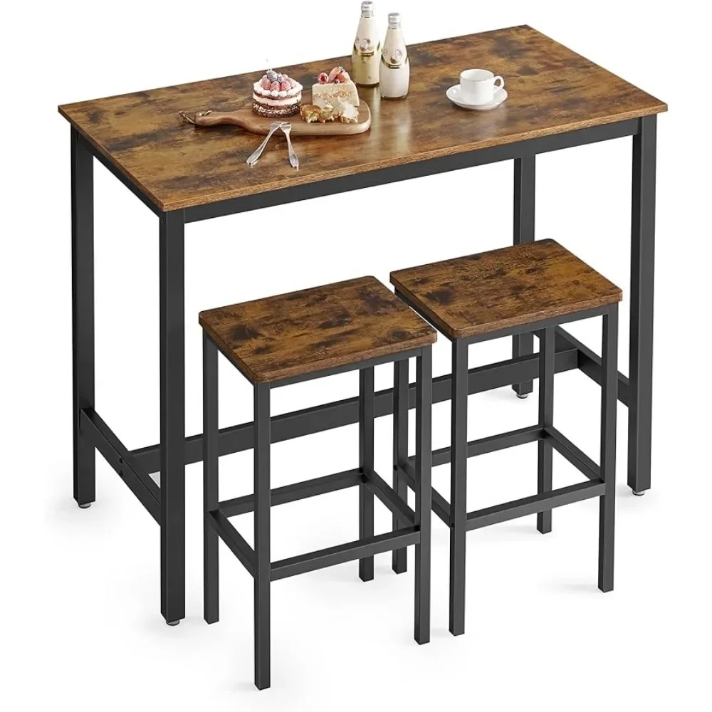 Bar table bar set with 2 bar stools, table set, rustic brown and black images - 6