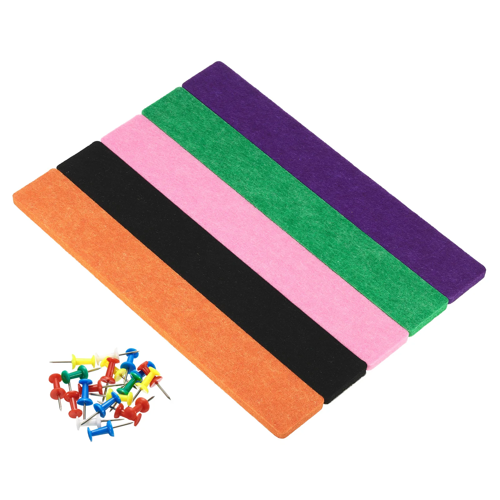 5Pcs Felt Bulletin Board Bar Strip Self Adhesive Wall Pin Bulletin Board with Push Pins for Photos Memos Office Decor Multicolor