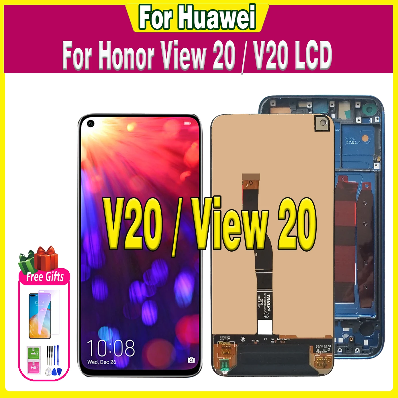 

6.4" For Huawei Honor View 20 Display V20 PCT-AL10 PCT-TL10 PCT-L29 LCD Touch Screen Replacement Digitizer Assembly