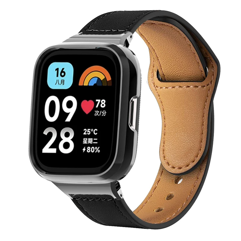 

Кожаный ремешок для смарт-часов Redmi Watch 3 Active, металлическая защита для Redmi Watch 3/2 Lite/Mi