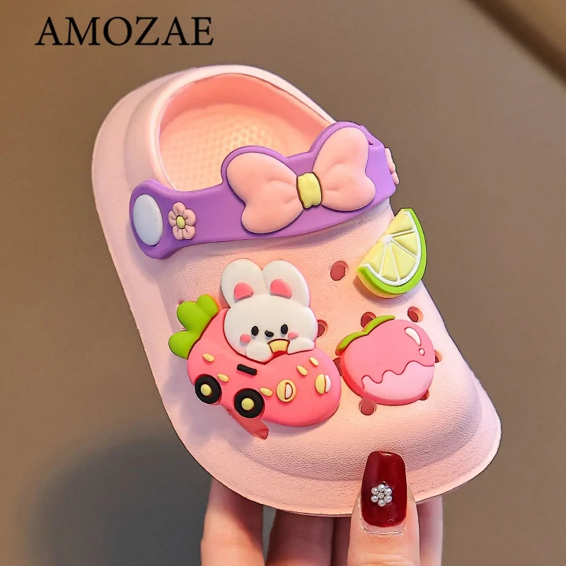 Summer Kids Sandals Hole Children's Shoes Slippers Soft Anti-Skid Cartoon DIY Design Hole Baby Shoes Sandy Beach For Boys Girls