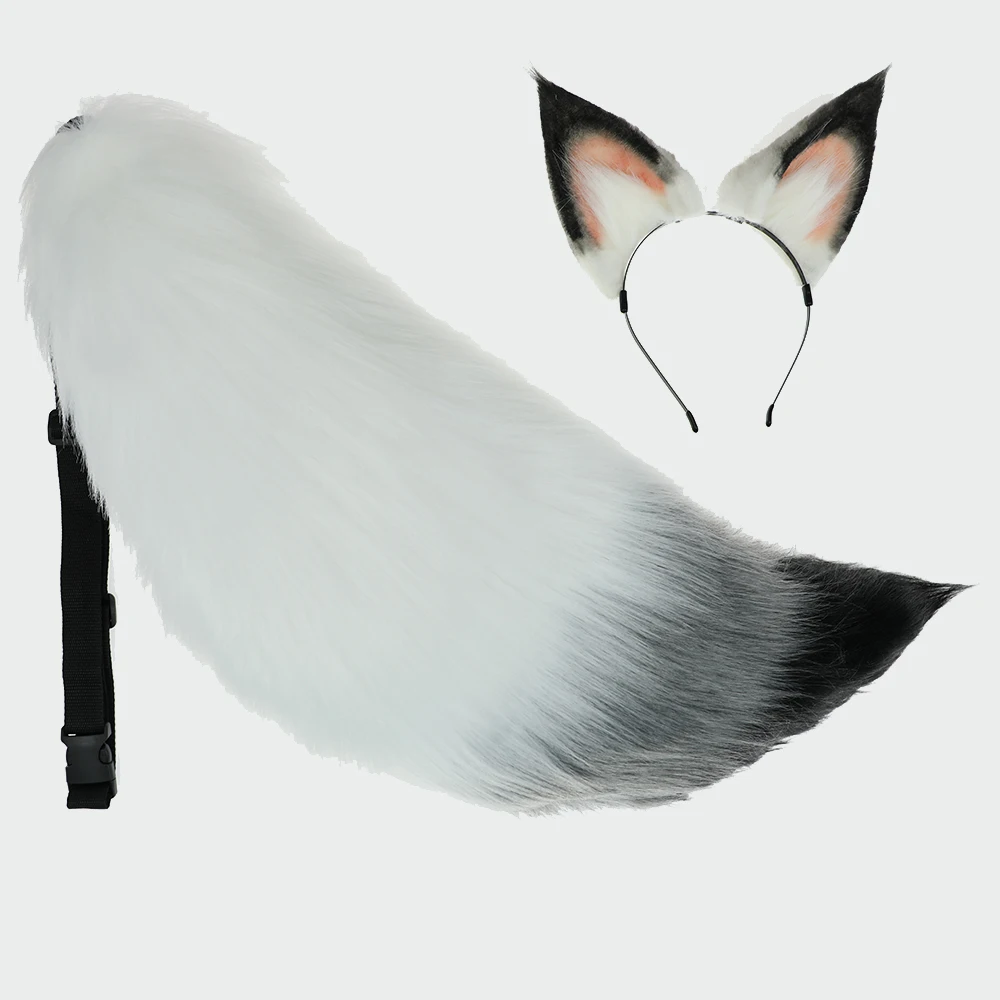 cosplay cowboy New White Black Sexy Woman Lovely Lolita Cat Fox Headband 75cm Tail Headdress Plush Ears Custom  Anime Cosplay Props all black halloween costumes