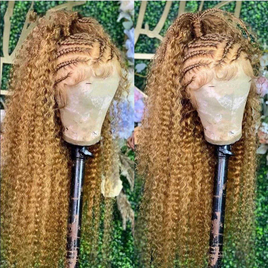 

Soft 26 Inch Long Kinky Curly Preplucked 180% Density Honey Blonde Brown Lace Front Wig For Black Women Babyhair Glueless Daily