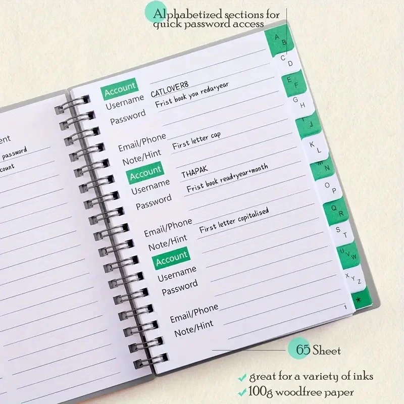 Compact Spiral Password Keeper - Secure & Organized Notebook Diary
