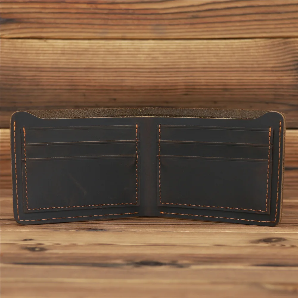 Men's Short Wallet Retro Genuine Leather Cowhide Crazy Horse Thin Cash Money Card Holder Coin Purse Holder For Man Gift