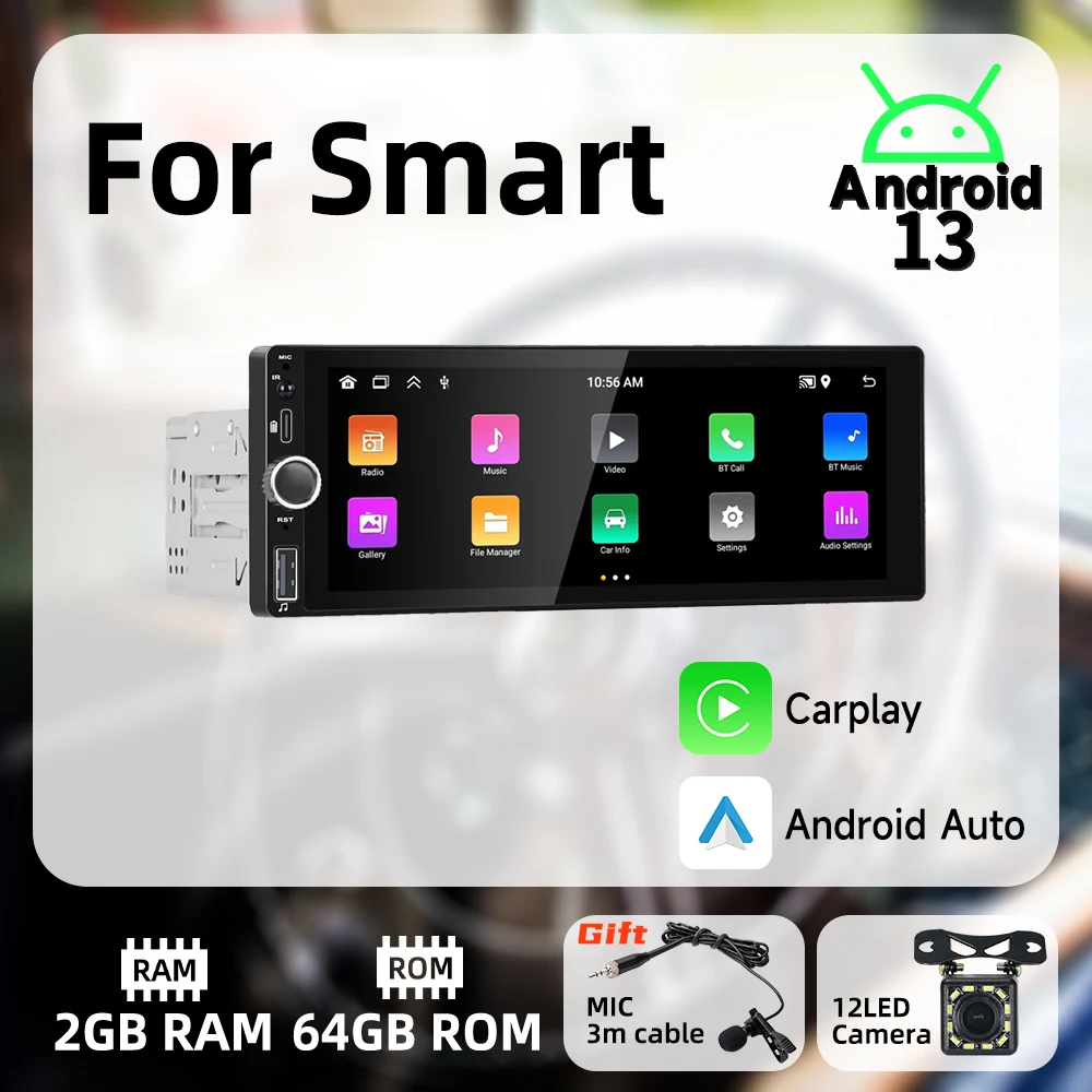 

Автомагнитола Carplay 1 Din, мультимедийный стерео-радиоприемник, экран 6,86 дюйма, GPS, Wi-Fi