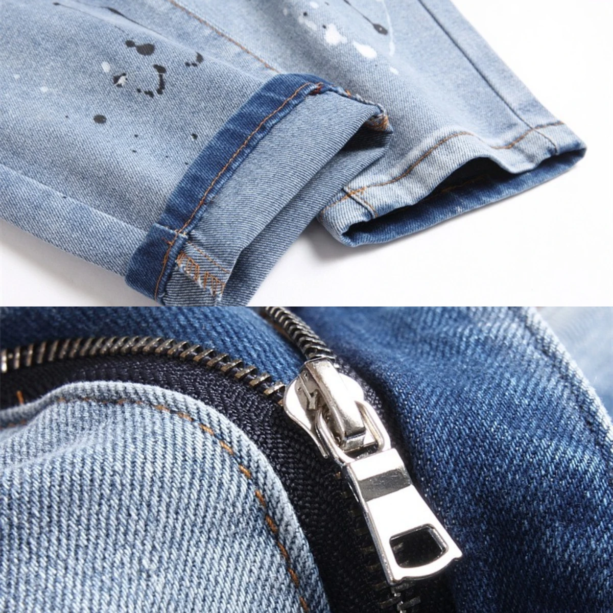 Summer Splash Ink Painted Jeans Men's Worn Soft 3D Hollow Long Pants Hip Hop Motorcycle Style Repair Tall Street Pure Cotton 024