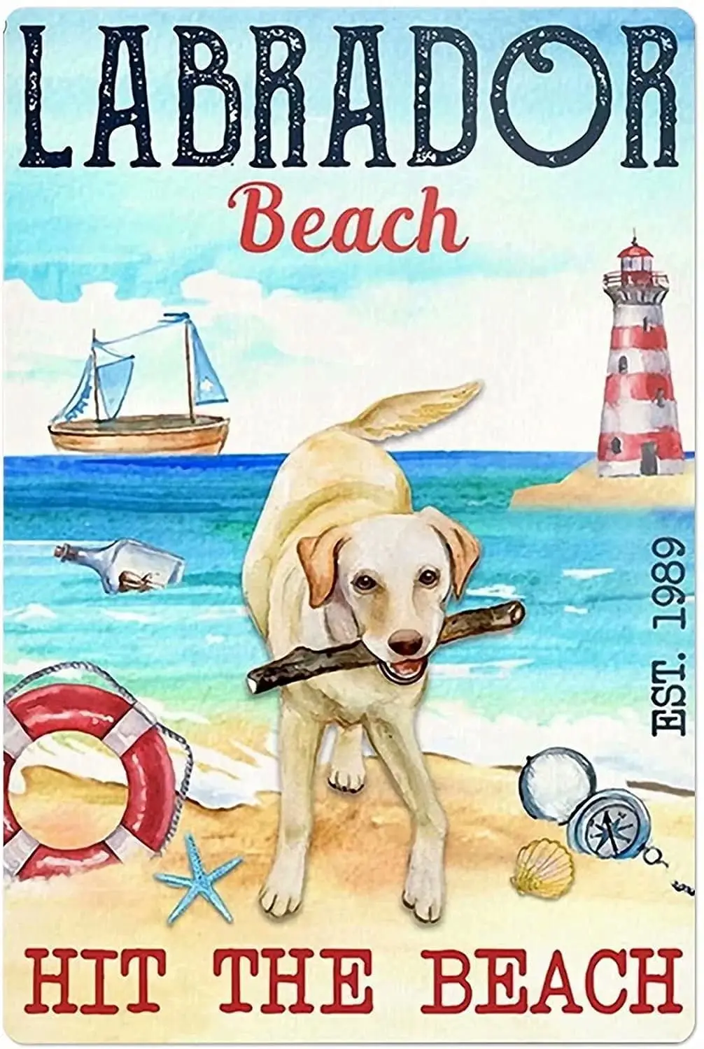 

Dog Metal Tin Sign Labrador Beach Hit The Beach Metal Poster Cafe Living Room Bathroom Home Art Wall Decoration Plaque