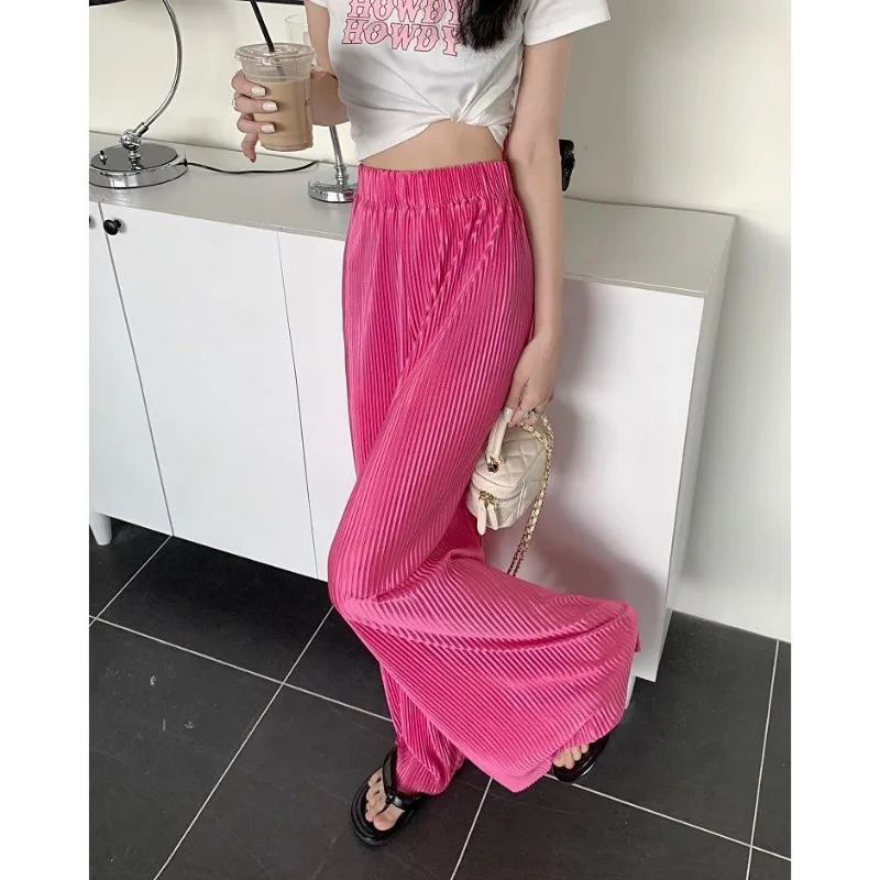 Trousers Ice Shreds Cool Straight Cylinder Woman High Waisted Pendant Pleating Wide Legs Loose Fitting Leisure Mopping The Floor