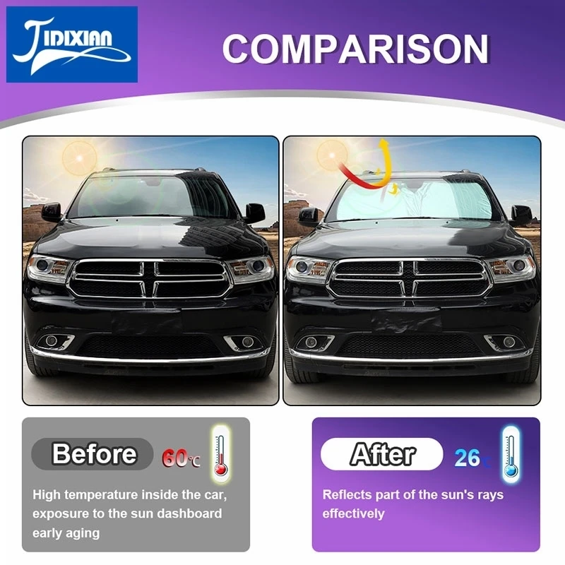 JIDIXIAN Car Front Windshield Visor Sunshades Cover for Dodge Durango 2011 2012 2013 2014 2015 2016 2017 2018 Up