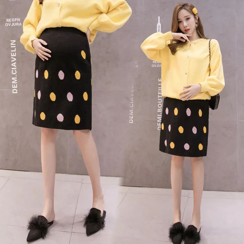Maternity High Waist Knitted Wrap Skirt Belly Support Polka Dot Half-length Slimming Skirt for Pregnant Women Chinese Brand