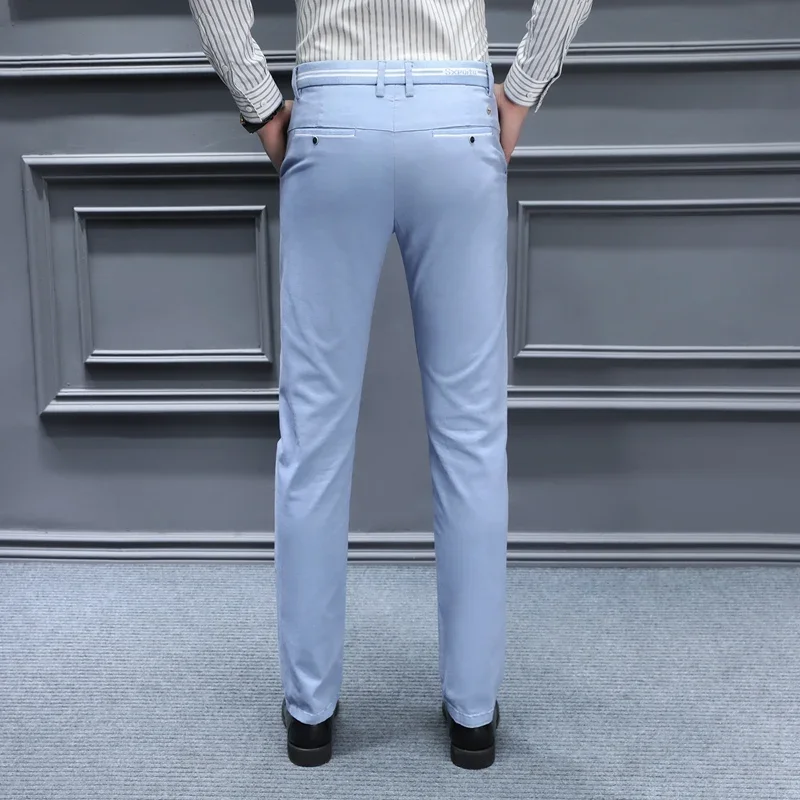 Autumn Men Soft Cotton Lyocell Fabric Casual Business Pants Slim Fit Formal Work Trousers