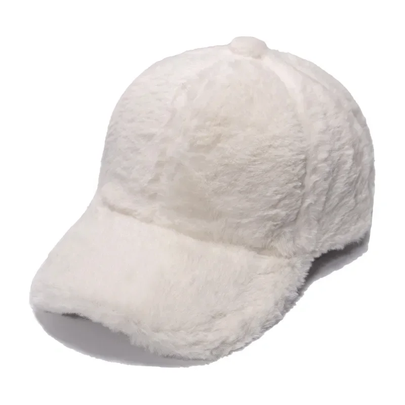 

2024 New Hat Female Korean Winter Warm Rabbit Fur Baseball Cap Tide Winter Outdoor Thickening Pure Color Leisure Feather Caps