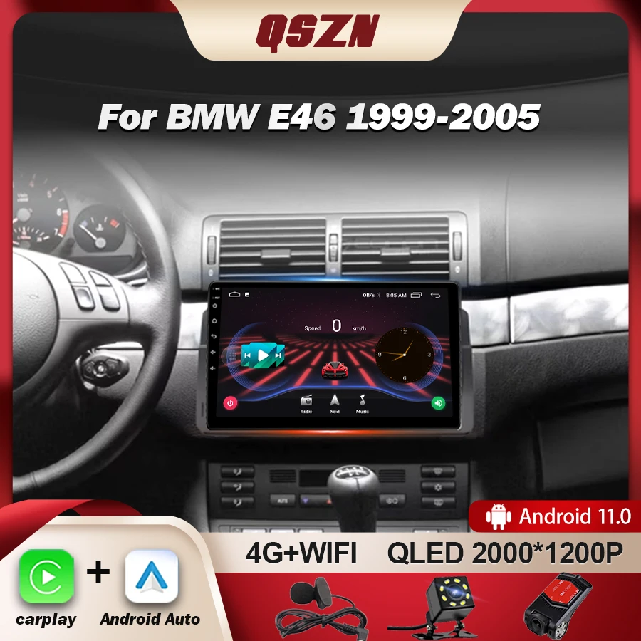 

QSZN For BMW E46 1999-2005 Auto 4G Stereo Receiver 2din Multimedia Player GPS Navigation RDS Car Radio Android Autoradio Carplay