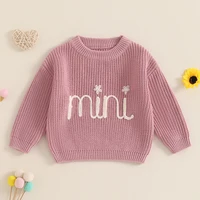 FOCUSNORM 5 Colors Mommy and Me Matching Baby Girls Sweaters 0-6Y Ribbed Long Sleeve Letter Embroidery Knit Tops Autumn Winter 2