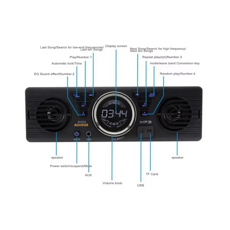 12V car SD card MP3 audio Bluetooth host speakers AV252 radio built-in speakers mp3 music player car music player car multimedia player car radio player car radio