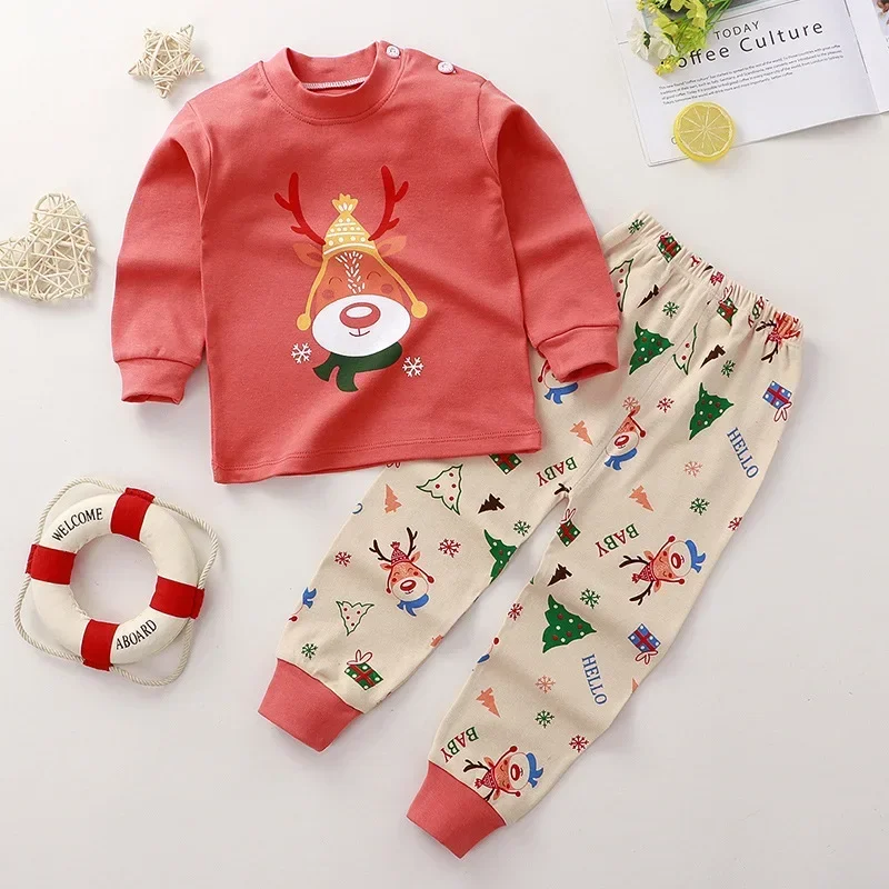 thumbnail image 1 of Pijamas cálidos navideños para bebés, niños y niñas, pijamas navideños de manga larga con dibujos animados para niños, conjuntos de ropa de dormir para otoño e invierno, 1 of 5