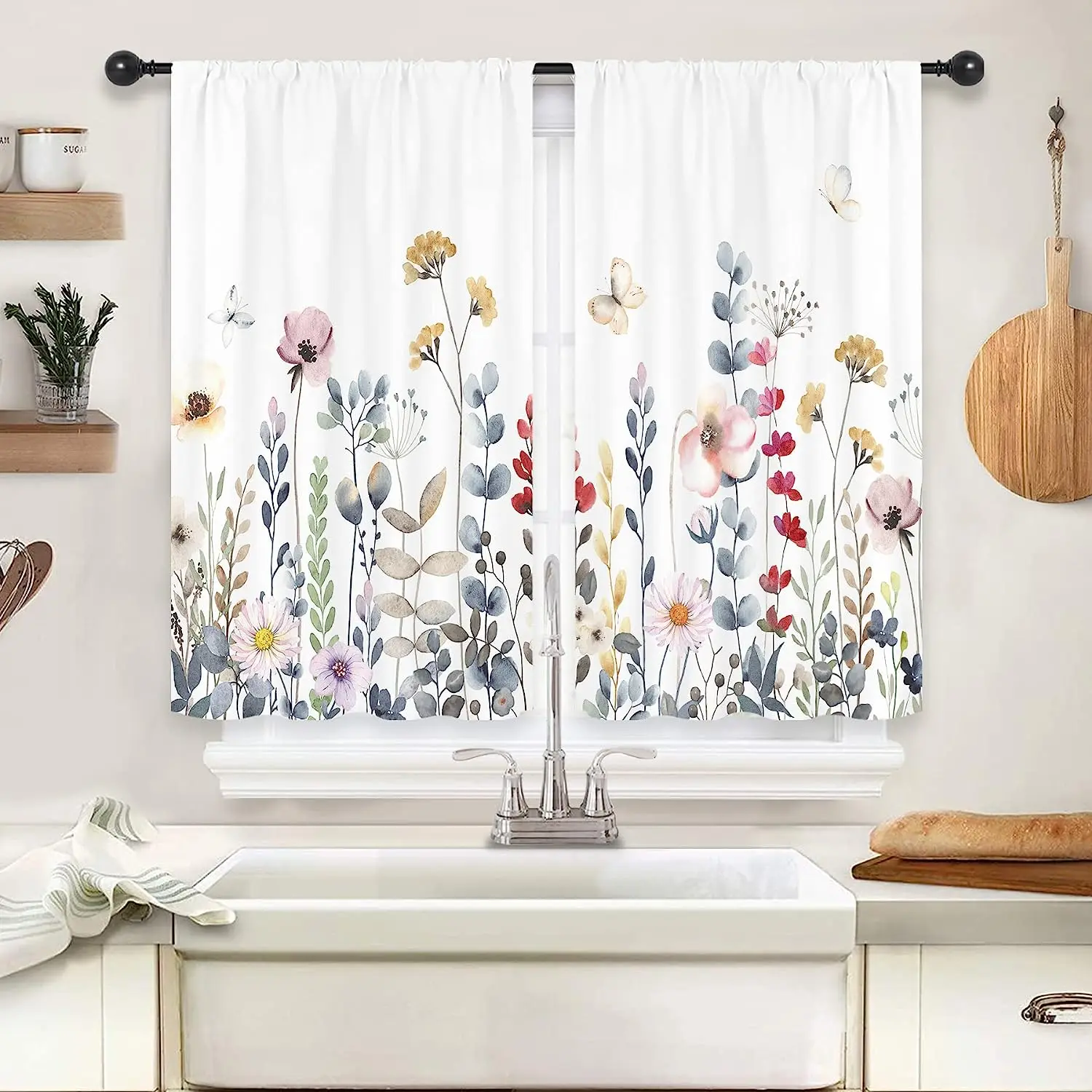 

Modern Flowers Botanical Watercolor Curtains for Living Dining Room Bedroom Luxury Gray Coffee Window Drape Finished Custom Size