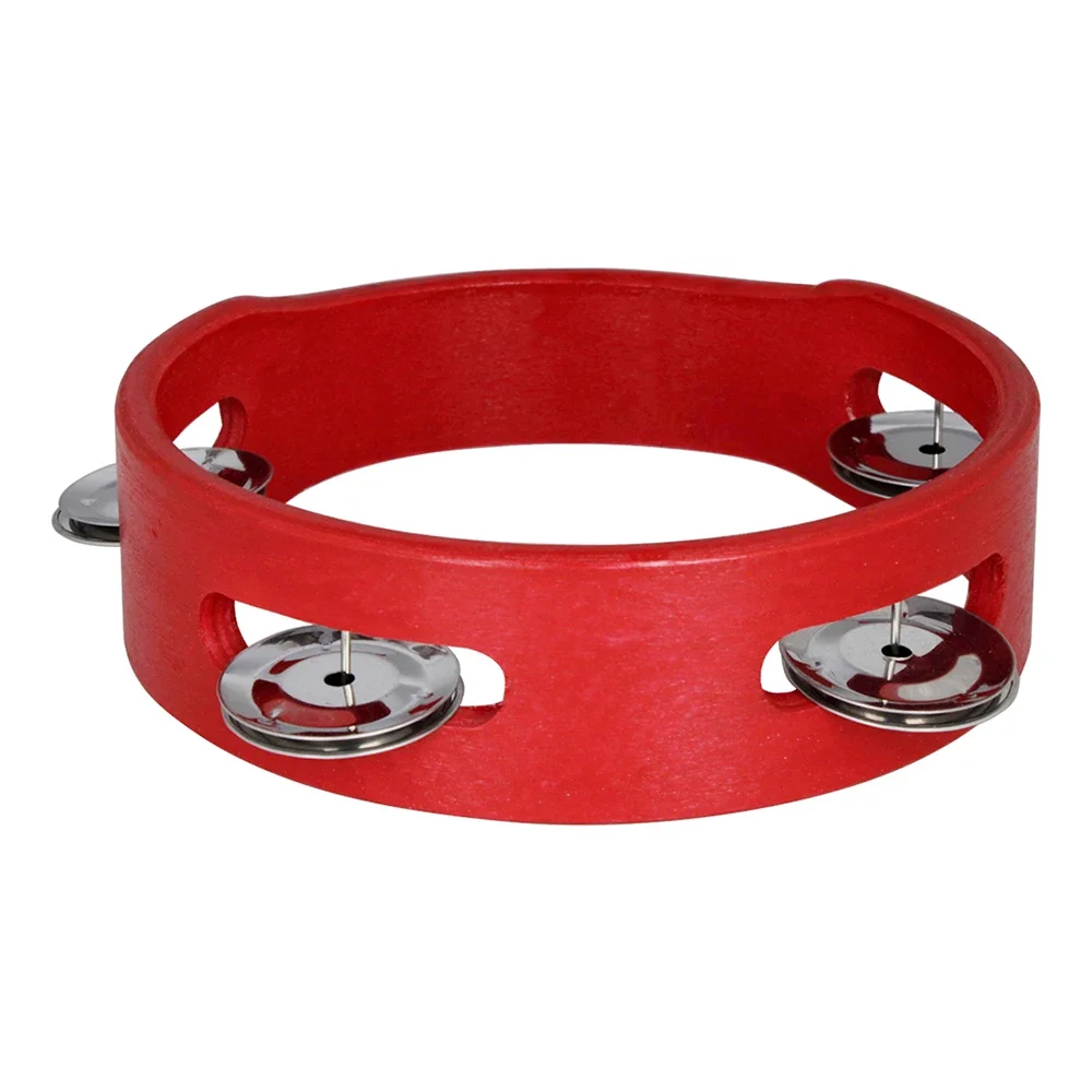 6 Inch Red Tambourine Wooden Percussion Instrument Rattle Jingles Hand Drum Bell Kids Educational Musical Toys Baby Gifts